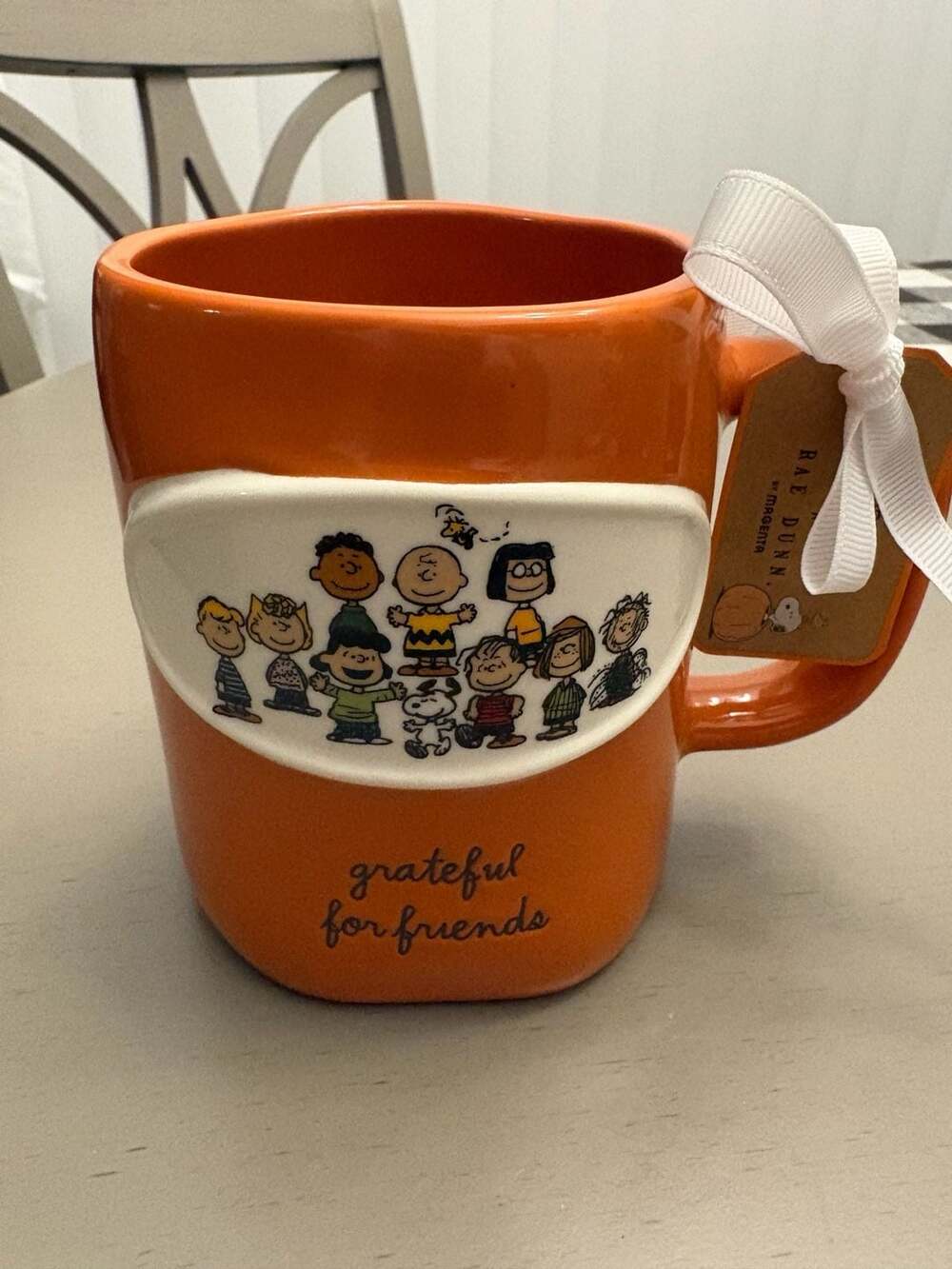 Rae Dunn x Peanuts Grateful For Friends Orange Coffee Mug